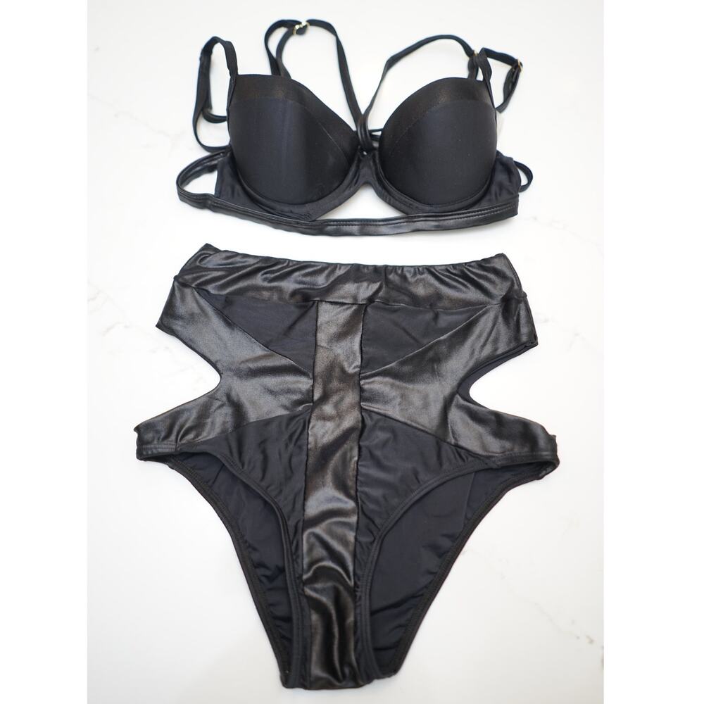 Mos Swim - Strappy Bikini with High-Waist Bottoms & Cut Outs in Black / Size S